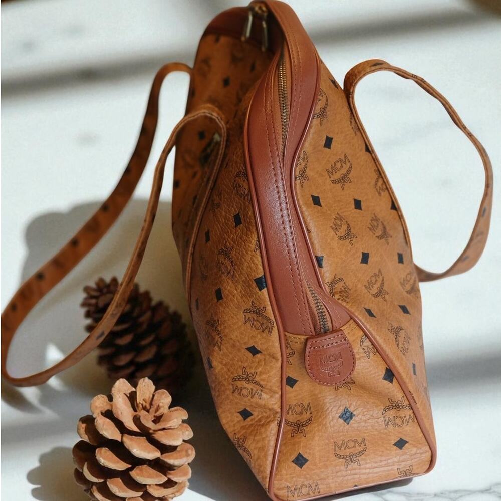 Authentic MCM Visetos Vintage LG Dome Shoulder Bag Cognac Monogram MSRP $1,450 - Picture 8 of 16